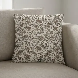 Vintage Floral Throw Pillow Covers 18x18 Set of 2, Neutral Antique Flower Block Print Cushion Cases for Couch Sofa Home Decor