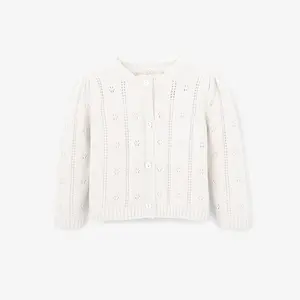 White Pointelle Knit Baby Cardigan