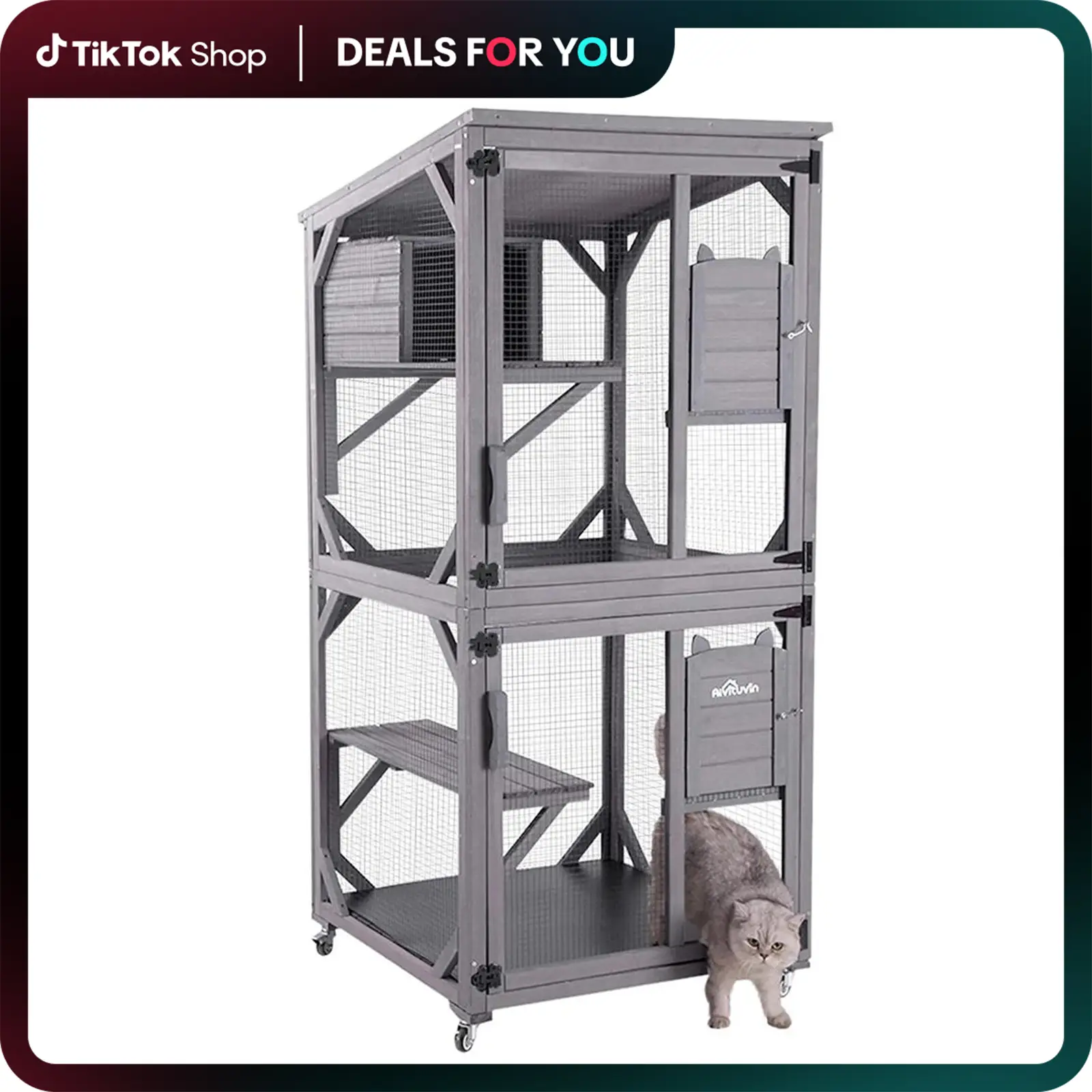 【DealsForYouDays】Cozyvibes Aivituvin-AIR22 Cat House , Outdoor Cat Catio (Inner Space 13.2ft²),Outdoor Cat Enclosure,Connect to window or slider door,