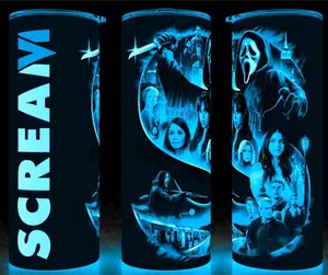 Glow in the Dark Scream 90s Ghostface Horror Movie Cup Mug Tumbler Cup 20oz Stainless Steel, Insulated, Durable, Reusable,  Perfect for Scary Movie Fans.