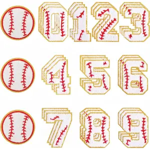 33Pcs Iron on Number Patches, Patches Gold Edges Sports Patches Iron on Numbers Embroidered Applique Patches for Hats Clothing Jackets Backpacks (Baseball)