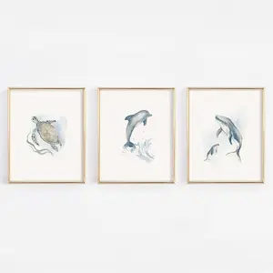 Ocean Sea Creatures Nursery Wall Art Prints (Set of 3) | Watercolor Ocean Animals