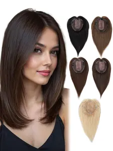 10 Inch Long Straight Hair Topper with Hair Clips, Breathable 4.7"x5.1" Silk Base 100% Remy Human Hair Wiglets Hairpieces for Thinning Hair