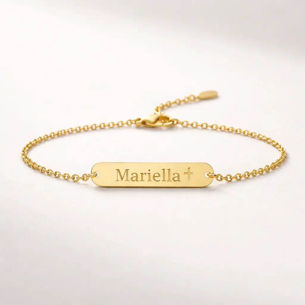 Name Bar Bracelet, Custom Name Engraved Bracelet, Christian Cross Bracelet, Cross Religious Bracelet, Mother Name Bracelet Gift for Sister