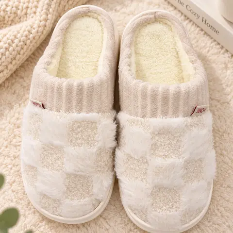 Women Fluffy Fuzzy Slippers Soft Warm Cotton Indoor Home House Shoes Lightweight Cozy Slide Sandals