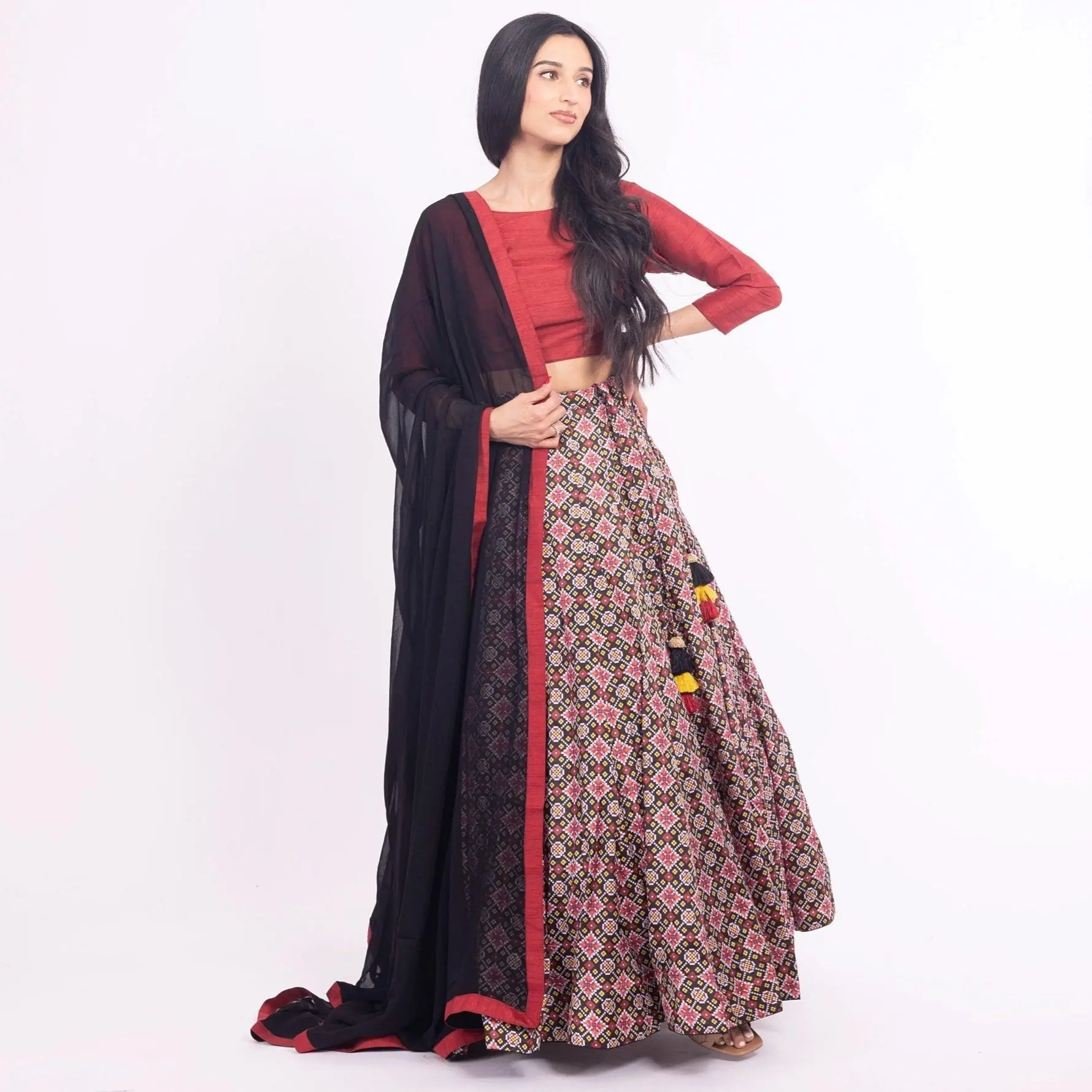 Kya Black Red Silk Lehenga Choli Set