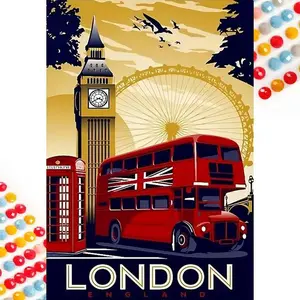 London Landmark Pattern DIY Diamond Arts Colorful Painting Kit without Frame, DIY 5D Diamond Arts Colorful Painting Kit, Wall Art Decor for Home