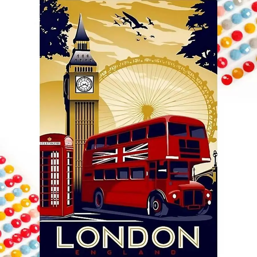 London Landmark Pattern DIY Diamond Arts Colorful Painting Kit without Frame, DIY 5D Diamond Arts Colorful Painting Kit, Wall Art Decor for Home Crafts