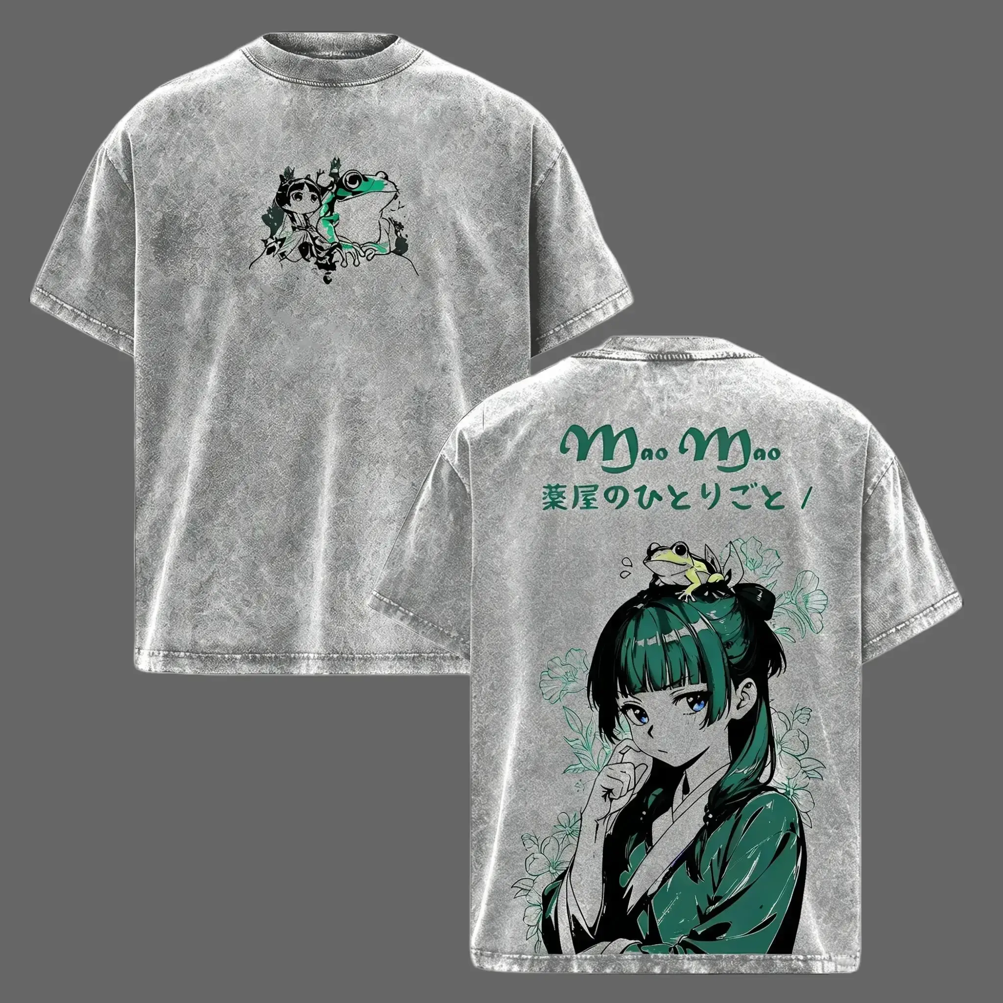 Mao Mao The Apothecary Diaries Washed T-Shirt, Double Sided Vintage Anime Tee, Oversized Streetwear Graphic Shirt Inspired By Kusuriya No Hitorigoto,Wash Effect Tee