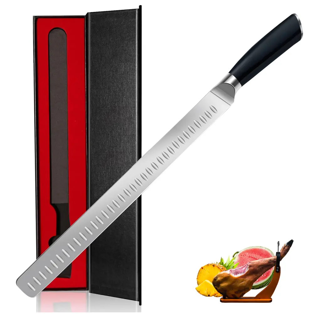 Slicing Carving Knife 12 inch Blade Brisket Knife Outdoor Meat Cleaver Kitchen Knife Chef Knives Multipurpose Grilling Camping Cooking Knife BBQ Tool