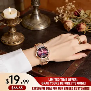 VEADONS Luxury Women's Jewelry Watch Diamond Cut Crystal Stainless Steel Case Water Resistant Moon Star Sun Design Elegant Wristwatch Perfect Gift for Her