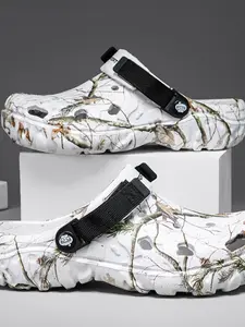 Men's Summer Outdoor Sandals, Casual Breathable Slip-On Shoes, Eva Material, Less Than Ankle Height, Random Print Design, Slipper Sandals