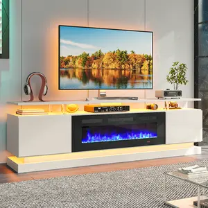 【Ships 2 Packages】70"/80" Fireplace TV Stand Modern Entertainment Center for TVs Up to 90" with Storage Cabinets & Media Console for Living Room 80IN Black TV Stand and 36IN Fireplace Bedroom