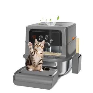 Stainless Steel Cat Litter Box with Lid & Carbon Filters, XL Extra Large Covered Box with Removable Lid & Scoop, Non-Sticky, Anti-Urine Leakage