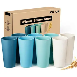 Wheat Straw Cups Set of 8, 20 oz Unbreakable Drinking, Chip Resistant,  Water Set, Large for Kitchen, Camping,  Cups, Dishwasher & Microwave Safe Tumbler