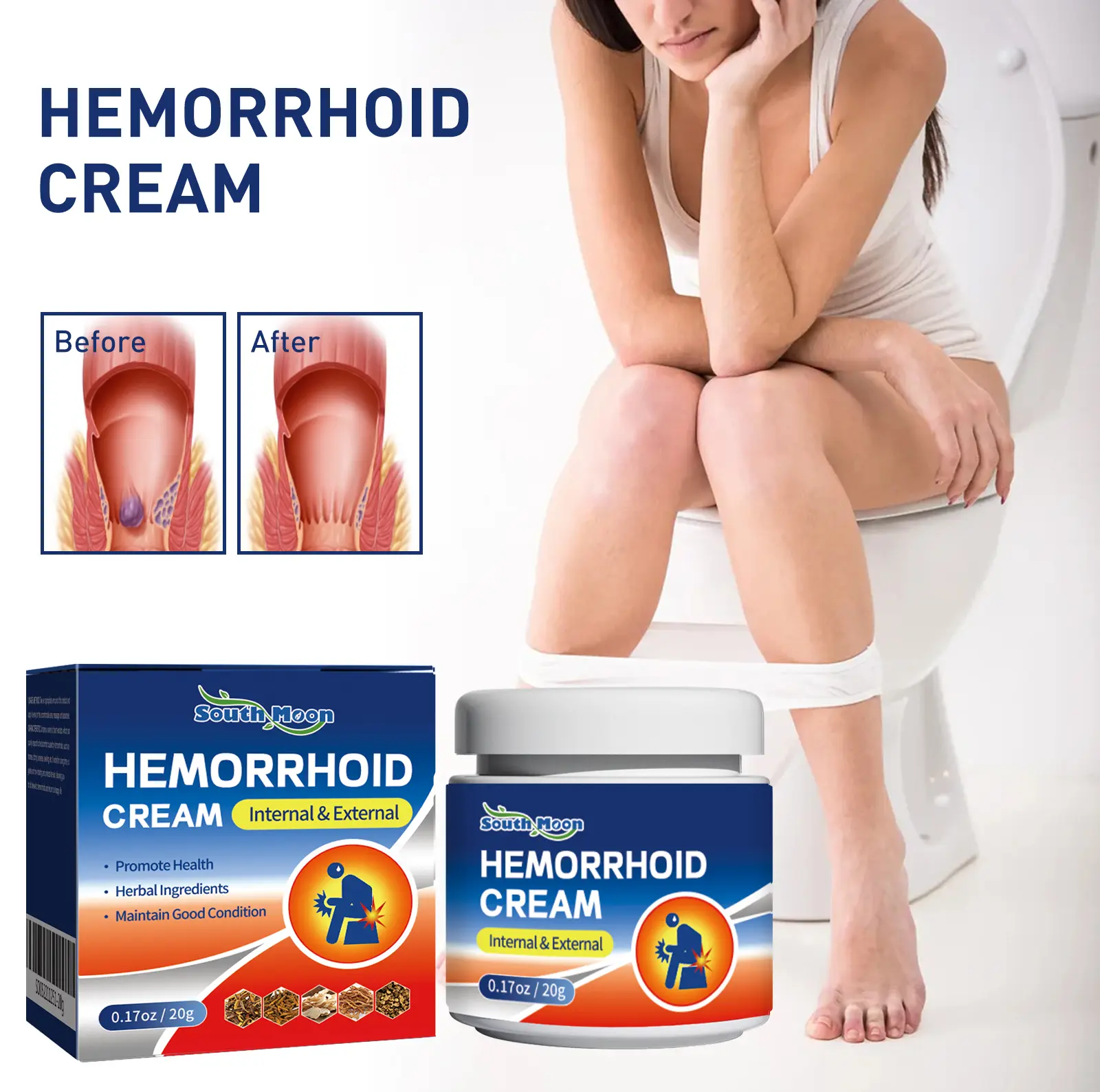 South Moon Hemorrhoid Relief Cream - Body Moisturizer Paste for Hemorrhoid Treatment, Anus Swelling, Itching and Pain Alleviation