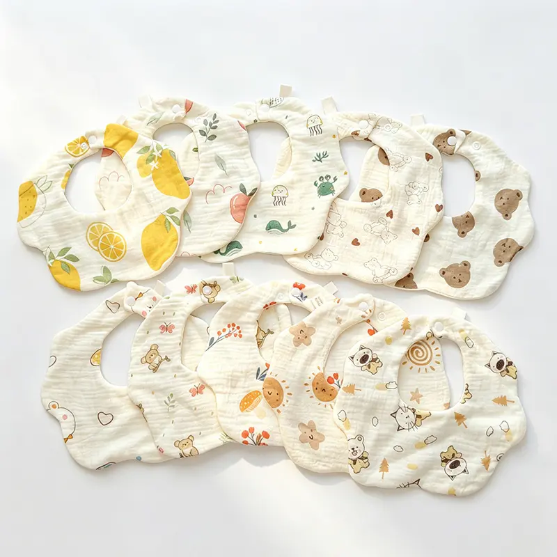 10-Pack Cotton Baby Bibs, Infant Baby Feeding Bibs, Adjustable Size, Comfortable Absorbent, Easy to Clean, Baby Must Essentials, Newborn Drooling/Teething Summer Gift