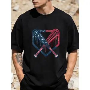 Men'S Baseball Graphic T-Shirt- White Tee with Home Plate Bats & Red Drip- Patriotic Sports Apparel- Heavyweight Shirt for Baseball Fans Casual Outfits & Themed Events- Machine Big And Tall M_2.Png