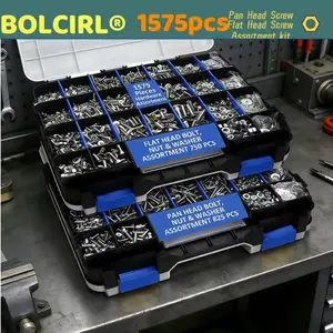 1575PCS Stainless Steel Cross Head Screws Kit | Nuts & Washers Included | Double-Sided Storage Box