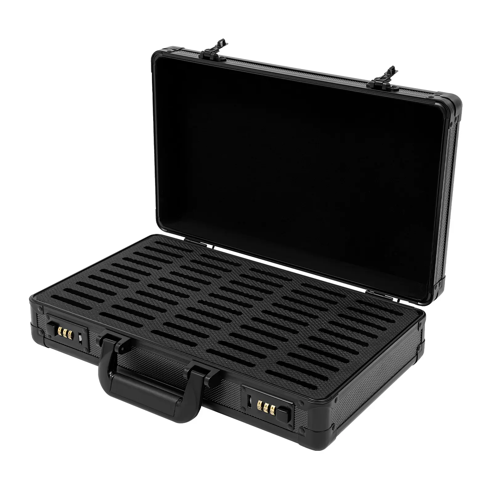 Classic Rectangular Lockable Aluminium 50-Compartment Coin Storage Organiser Box, Hard Shell, Portable Locked Case for Travel Collection, Boxed for Display/Store, Compartmentalized