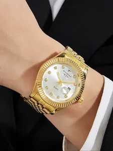 Men's Business Fashion Round Dial Analog Quartz Watch, Calendrier Watch for Party, Daily Clothingdecor, Trendy All-match & Exquisite Watch for Gift, Fashionable Stylish Watch, Business Fashion Watches