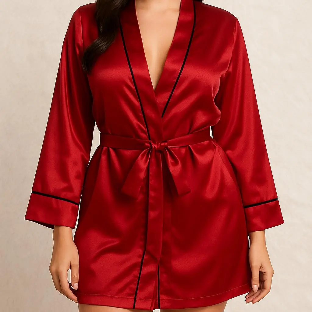 Silky Soft Glam Robes for Women - With a Stylish Piping and a Belt - Elegant Design