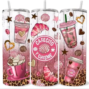 Cafecito y Chisme Insulated Pink Water Bottle, Reusable Cup with Secure Lid