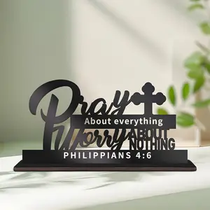 Wooden Cross & Letter Pattern Desktop Ornament, 1 Count Bible Verse Decorative Centerpiece, Religious Decoration for Home Living Room & Office, Signs, Novelty Desk Decor