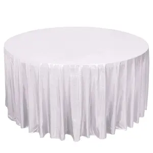 Sequin Dots Polyester Round 120" Tablecloth Shimmering Silver - Wrinkle Free & Sparkling Table Cover