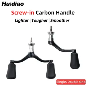 Huidiao Ultra-Tough Carbon Fiber Handle with Soft Rubber Single/Double Grip Lightweight Rocker Arm for Spinning Fishing Reel