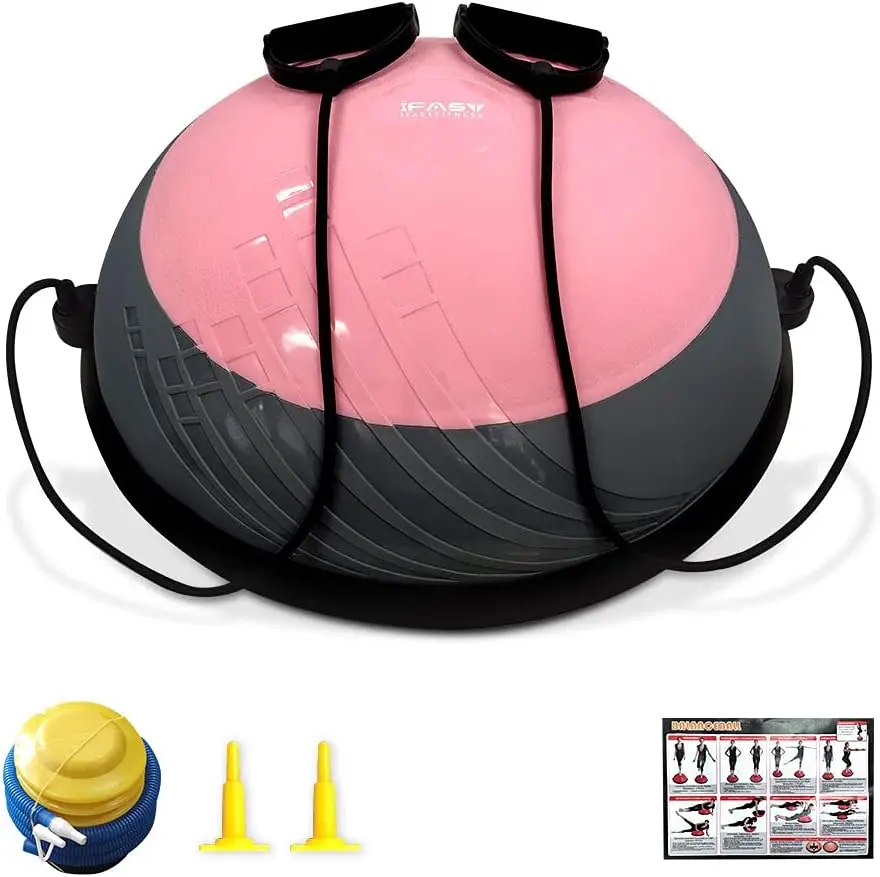 IFAST Half Balance Ball Trainer - Unisex Home Training Equipment for Calisthenics Enthusiasts, Multifunctional Exercise Board with Latex-Free Resistance Bands, Inflatable Stability Ball, Non-Slip PVC Base, Quick Inflate/Deflate Core Workout Gear, Core Wor