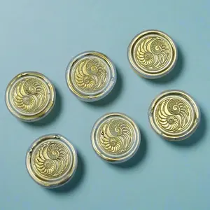 Conch Shell in Yin Yang in Ice Blue and Gold, Set of SIX for cards, invitations, letters and gifts