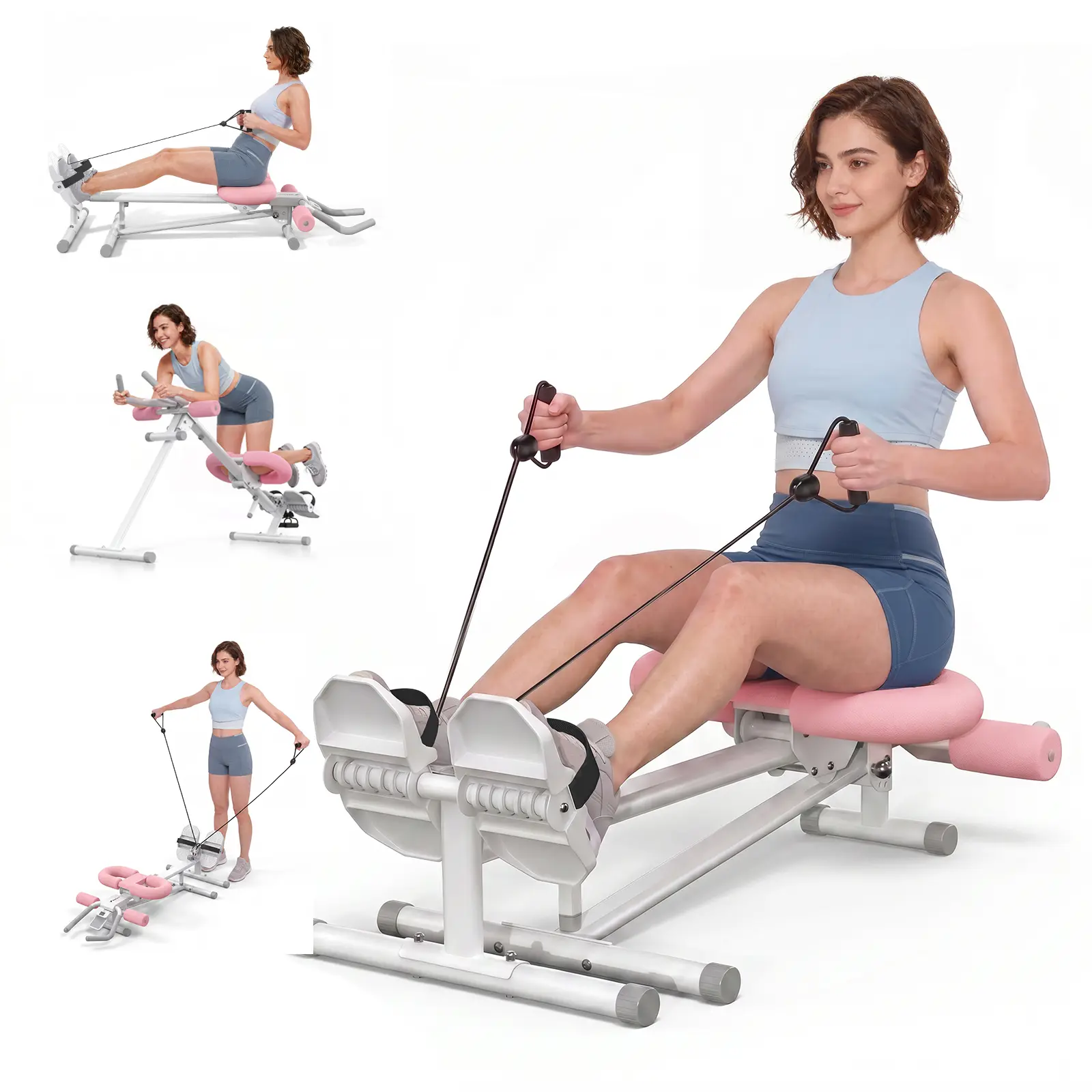 Merach 4 in 1 Ab Trainer Rowing Machine, 6 Level Adjustable with LCD Monitor, 350LBS Weight Capacity, Foldable Abdominal Exercise Equipment, Full Body Shaper for Arm Leg Buttocks, Compact Workout Machine for Home Gym BackToSchool