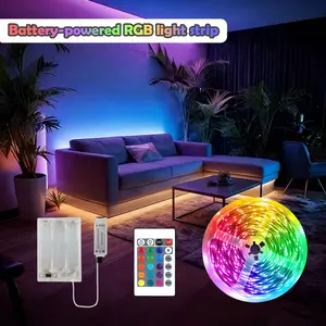 Battery-Powered LED Light Strip with IR Remote, Adjustable Brightness, Cuttable, Ideal for Bedroom, Living Room, Halloween, Christmas Party Decor  (product does not include AA batteries).
