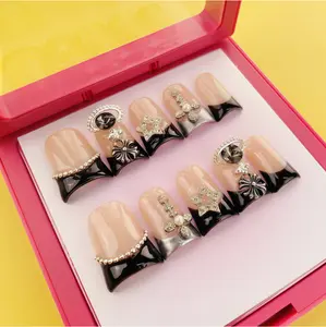 【$10 off $20】 TikTok Viral! Black Gown Style - Duck Bill Shape! Handmade Press-on Nails, Reusable & Easy to Apply. A Must-Have for 2025 Trendy Nail Art! #3DNailArt #PressOnNails