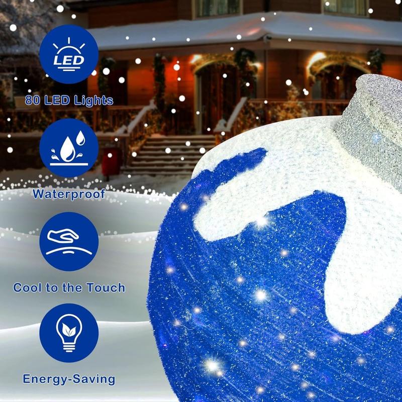 2-Pack Lighted Outdoor Christmas Ball | 8 Modes 80LED + Collapsible (RedGreen)