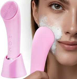 PRITECH Electric Facial Cleansing Silicone Brush with Heat-Assisted Absorption & Adjustable Vibration Modes for Deep Cleansing & Gentle Exfoliation