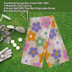 Pastel Floral Golf Towel - Colorful Groovy Daisy Pattern Women'S Golf Bag Accessories,Microfiber Towel,Gift (16"*16", 16"*24")