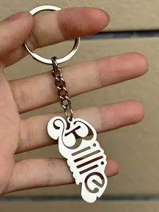 Fashion Design Hollow Out Billie Letter Stainless Steel Keychain, American Music Singer Keyring, Stylish Accessory Party Gift, Keychain Jewelry, 1 Piece