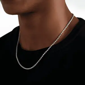 3/4/5mm Mens Stainless Steel Silver Rope Chain Necklace, 18-24inch Twist Chain Necklace Jewelry for Men Women