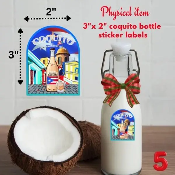 Coquito Brand 3x2 Coquito Bottle Labels Stickers 2 Inch by 3 Inch Decorative Stickers for Bottles Ideal for Holiday Sales or Gifts