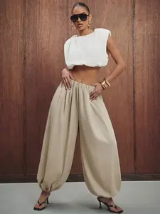 Women's Solid Color Elastic Waist Harem Pants