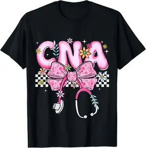 Certified Nursing Assistant CNA Bow Floral Spring Nurse Summer Casual Shortsleeve Cotton T-Shirt