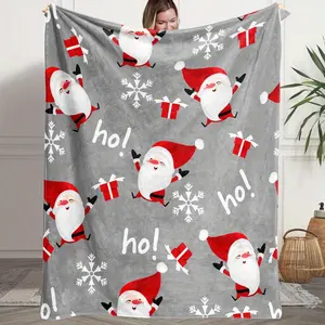 1Pc Fluffy Blanket, Santa Claus Print White Throw Blanket, White Blanket Barefoot Dream Blanket, Throw Blanket For Sofa, Winter Warm Blanket, Living Room Bedroom Decoration, Lunch Break Camping Multifunctional Blanket, Birthday Gift