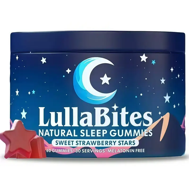 LullaBites Natural Sleep Gummies, Sweet Strawberry Stars, 30 Servings, Melatonin Free, Dietary Supplement