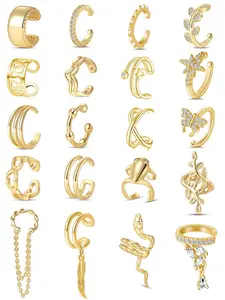 20Pcs Ear Cuffs Non Piercing Ear Cuff Earrings Clip On Cartilage Helix Wrap Ear Jewelry Set Adjustable Snake Leaf Frog Cuff Earrings Gold Silver Tone for Women