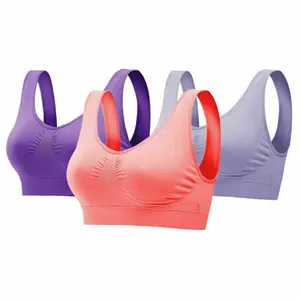 3-Pack Plus Size Sports Bras - Nylon & Elastane Blend, Wireless, Medium Stretch, Backless, Pullover Style, Knit Sportswear for Running & Yoga - No Padding Mix-Colour