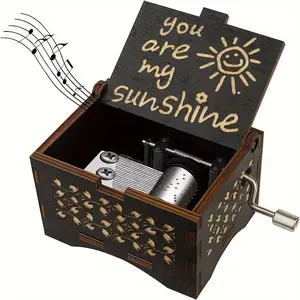 Wooden Music Box You Are My Sunshine, Vintage Eight-Tune Musical Box, Hand-Cranked Gift for Valentine's Day Birthday Anniversary Christmas, Ornaments