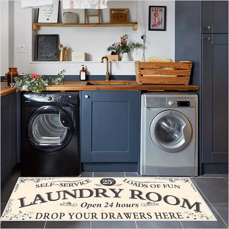 Laundry Room Non-slip Floor Mat, 1 Piece Letter Pattern Floor Mat, Water-absorbent Non-slip Floor Mat, Decorative Mat for Home Living Room Kitchen Bat