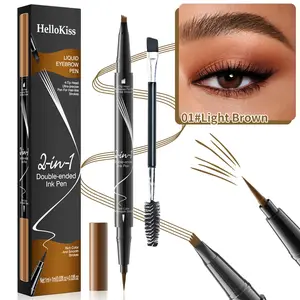 2-in-1 Eyebrow Pen 4-Fork Tip Liquid Eyebrow Pencil Eyebrow Makeup Waterproof Long-Lasting 24H Smudge-Proof Natural Hair-Like Strokes Easy to Use for Beginners Eyebrow Products Light Brown/Dark Brown/Grey/Black